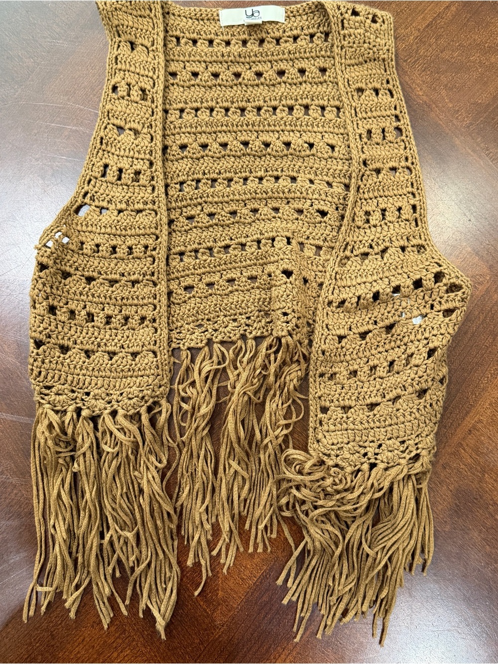 Ya Los Angeles Crochet Fringe Vest in Camel Sz Girls M Cotton Boho Festival